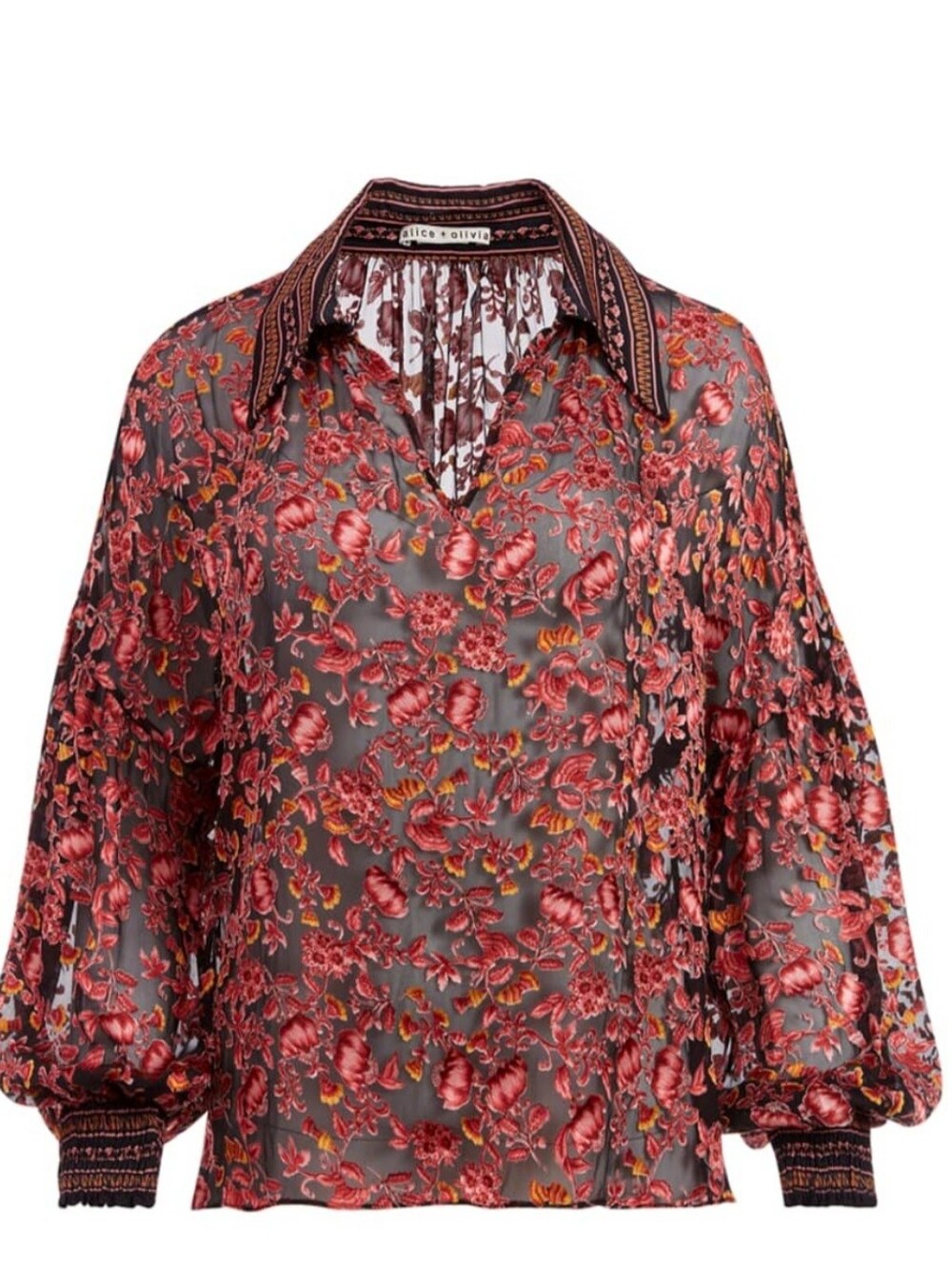 Alice + Olivia Desiree Collared Smocked Cuffs Blouse Size XS